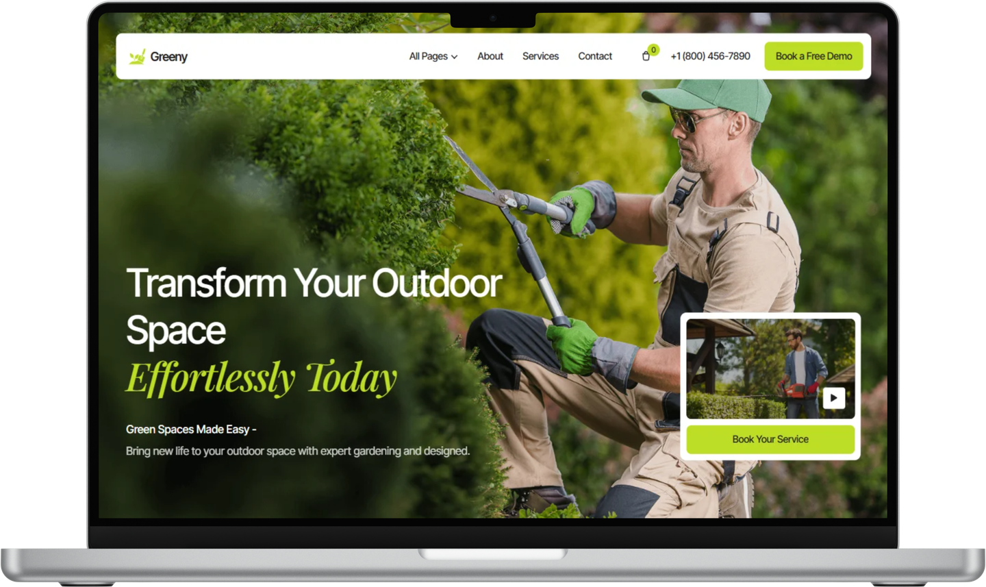 Greeny landscaping website on a laptop