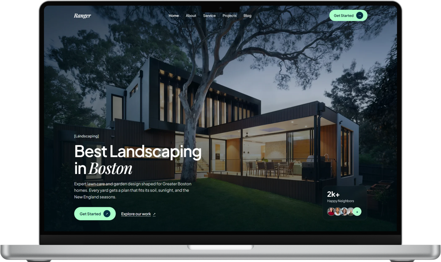 Ranger landscaping website on a laptop