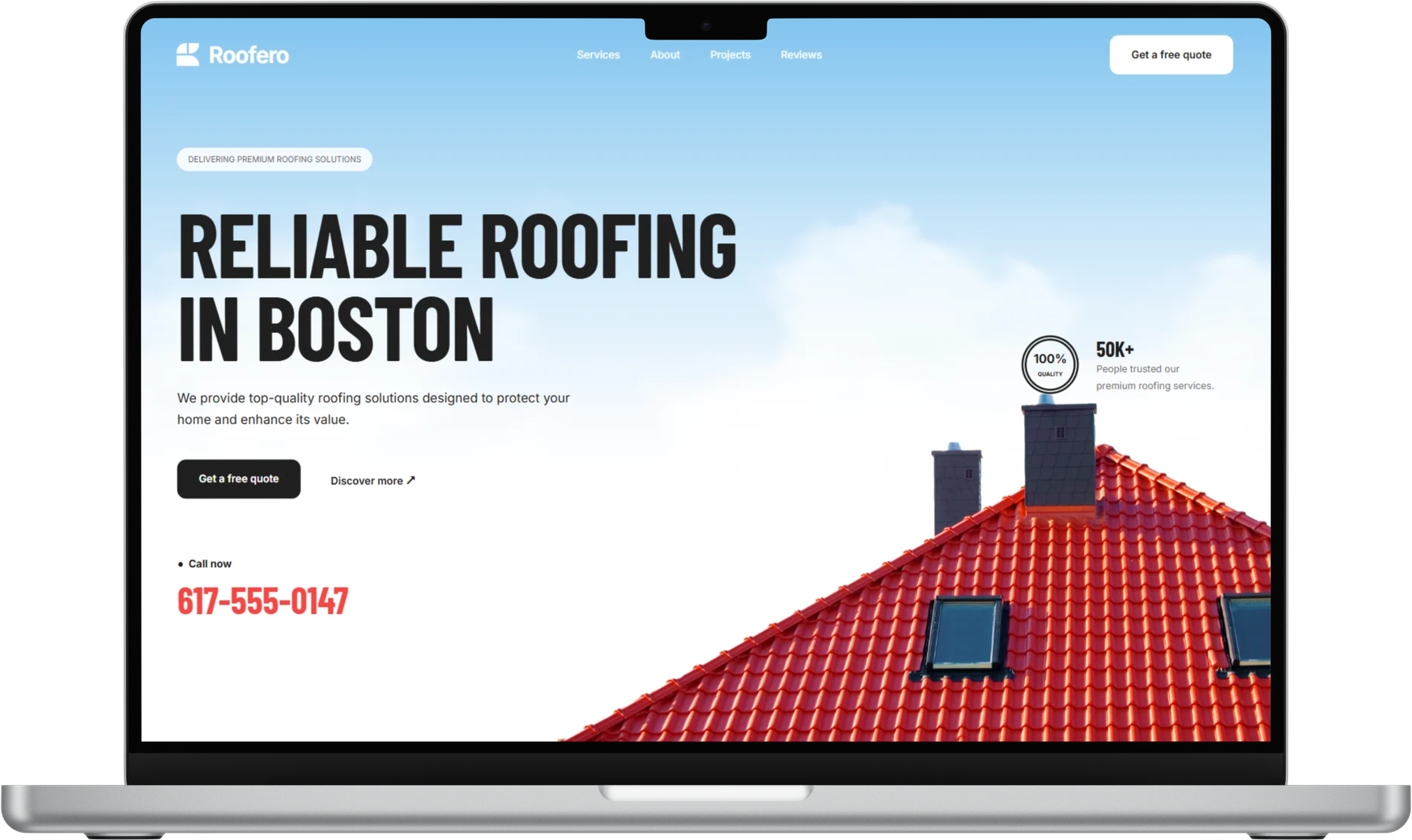 Roofix roofing website displayed on a laptop
