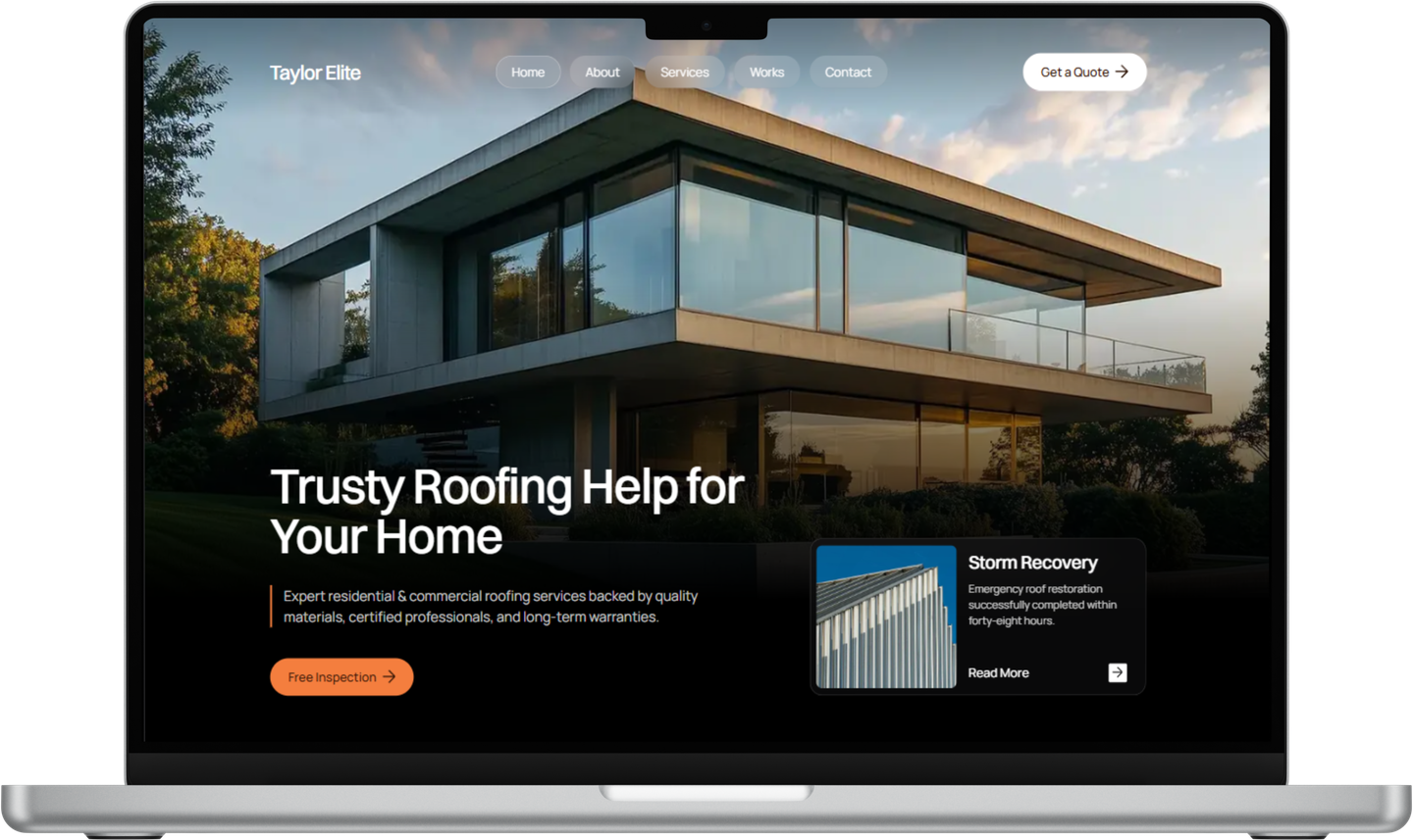 Taylor Elite roofing website on a laptop