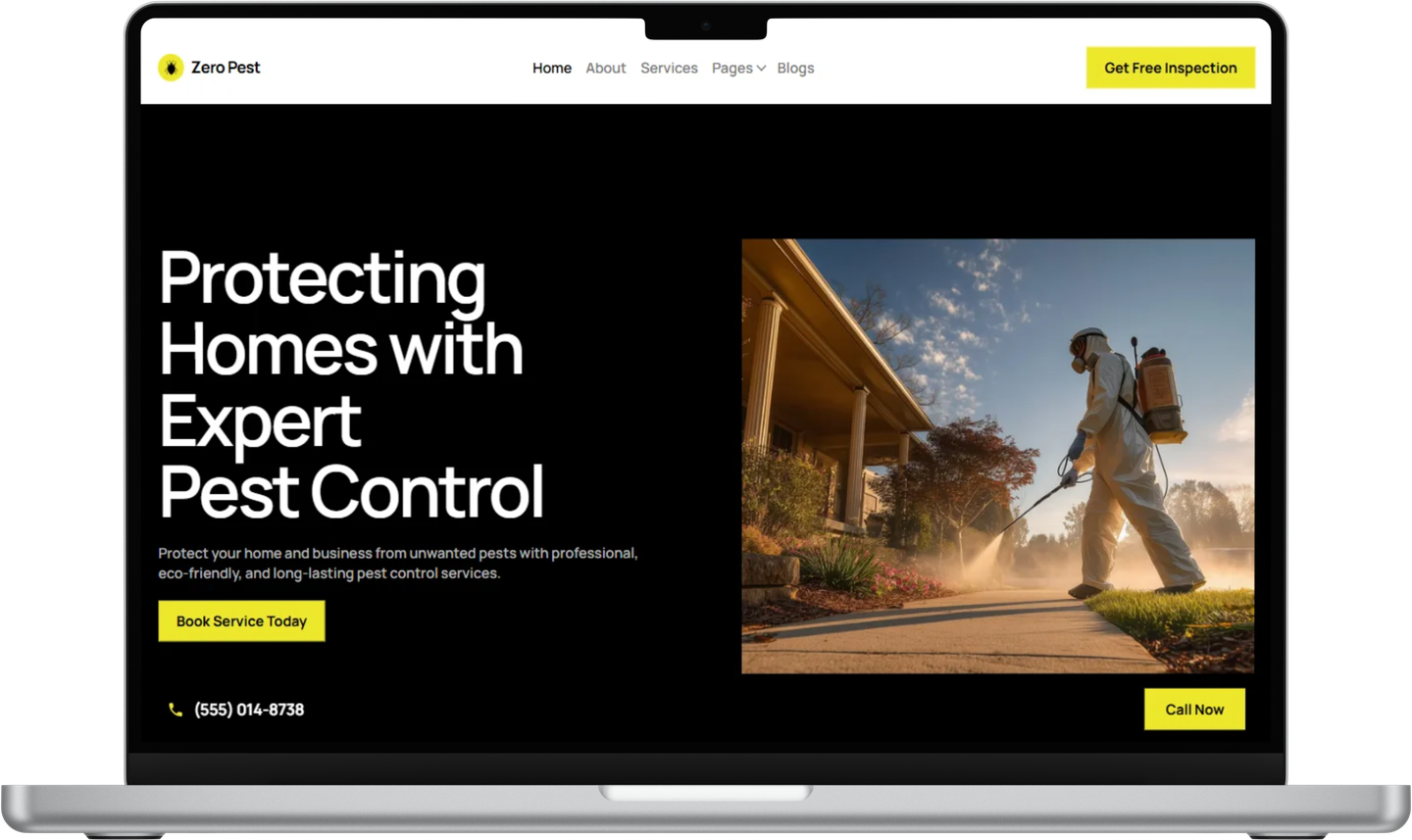 Zero Pest pest control website on a laptop